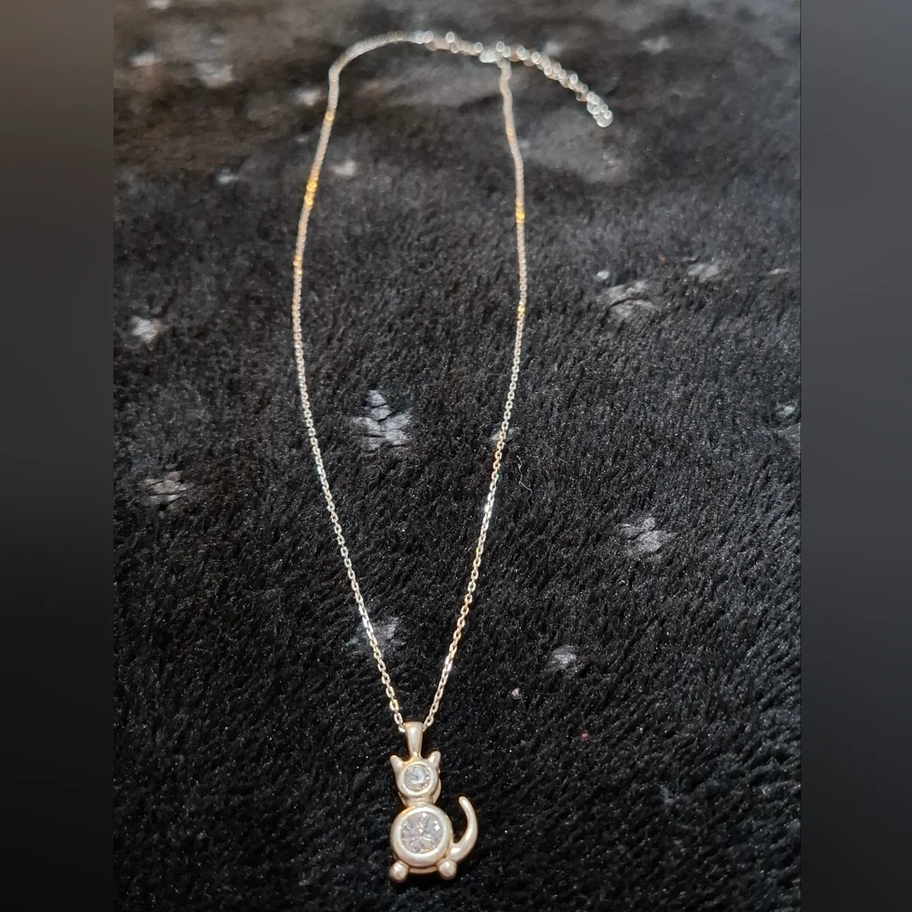 🐈Vintage 925 Sterling Silver Cubic Zirconia CZ Kitty Cat Necklace